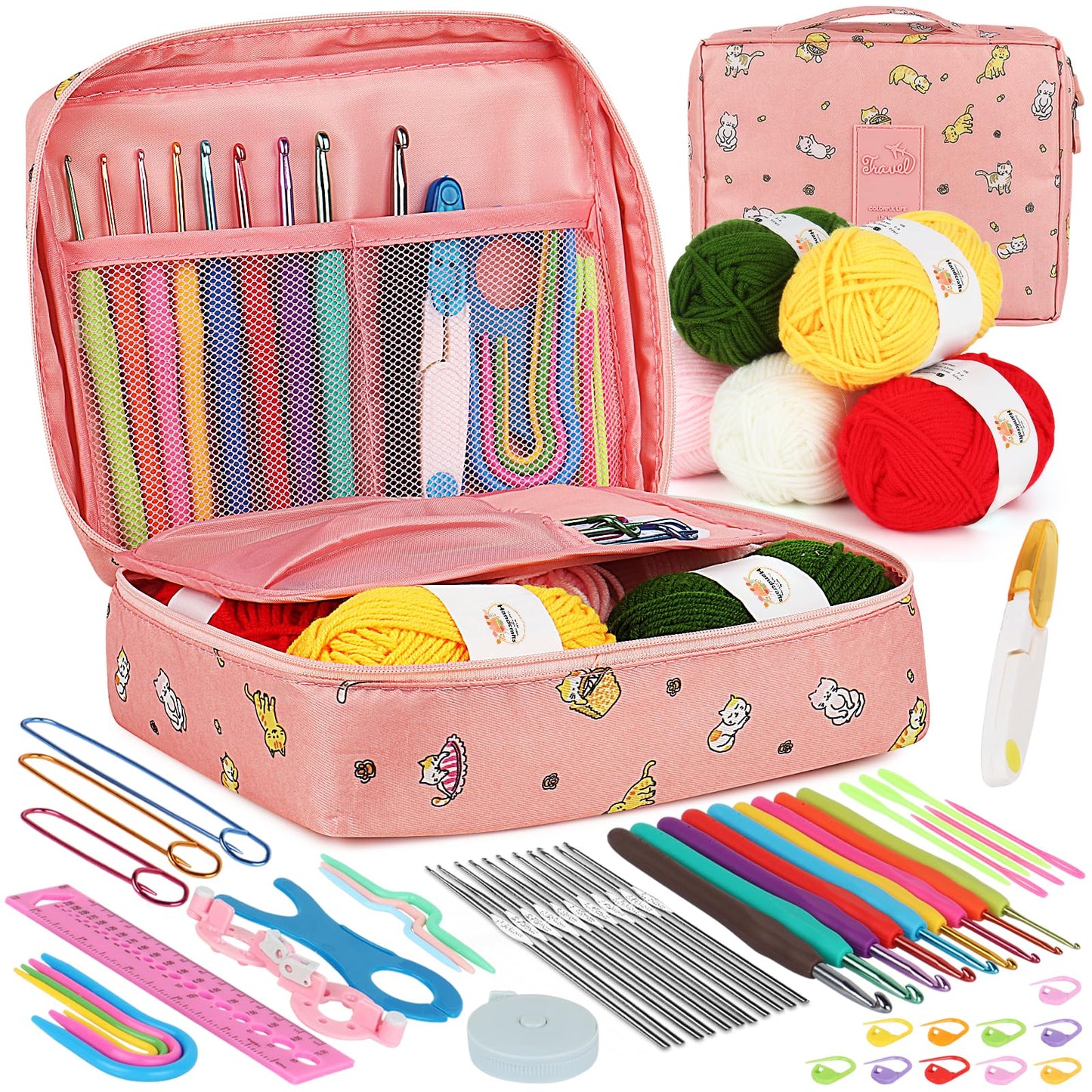 Aeelike Crochet Kit for Beginners - 59-Piece Crochet Starter Kits with Yarn, Ergonomic Hooks & Storage Case, Learn-to-Crochet Set for Adults, Kids & Seniors, Ideal DIY Craft Gift for Women