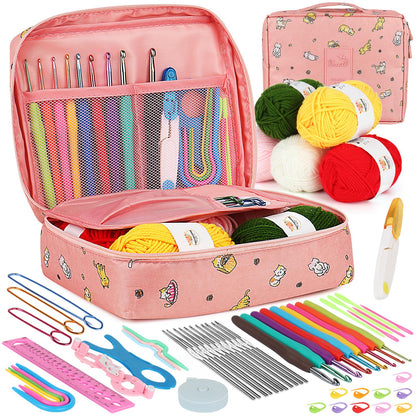 Aeelike Crochet Kit for Beginners - 59-Piece Crochet Starter Kits with Yarn, Ergonomic Hooks & Storage Case, Learn-to-Crochet Set for Adults, Kids & Seniors, Ideal DIY Craft Gift for Women