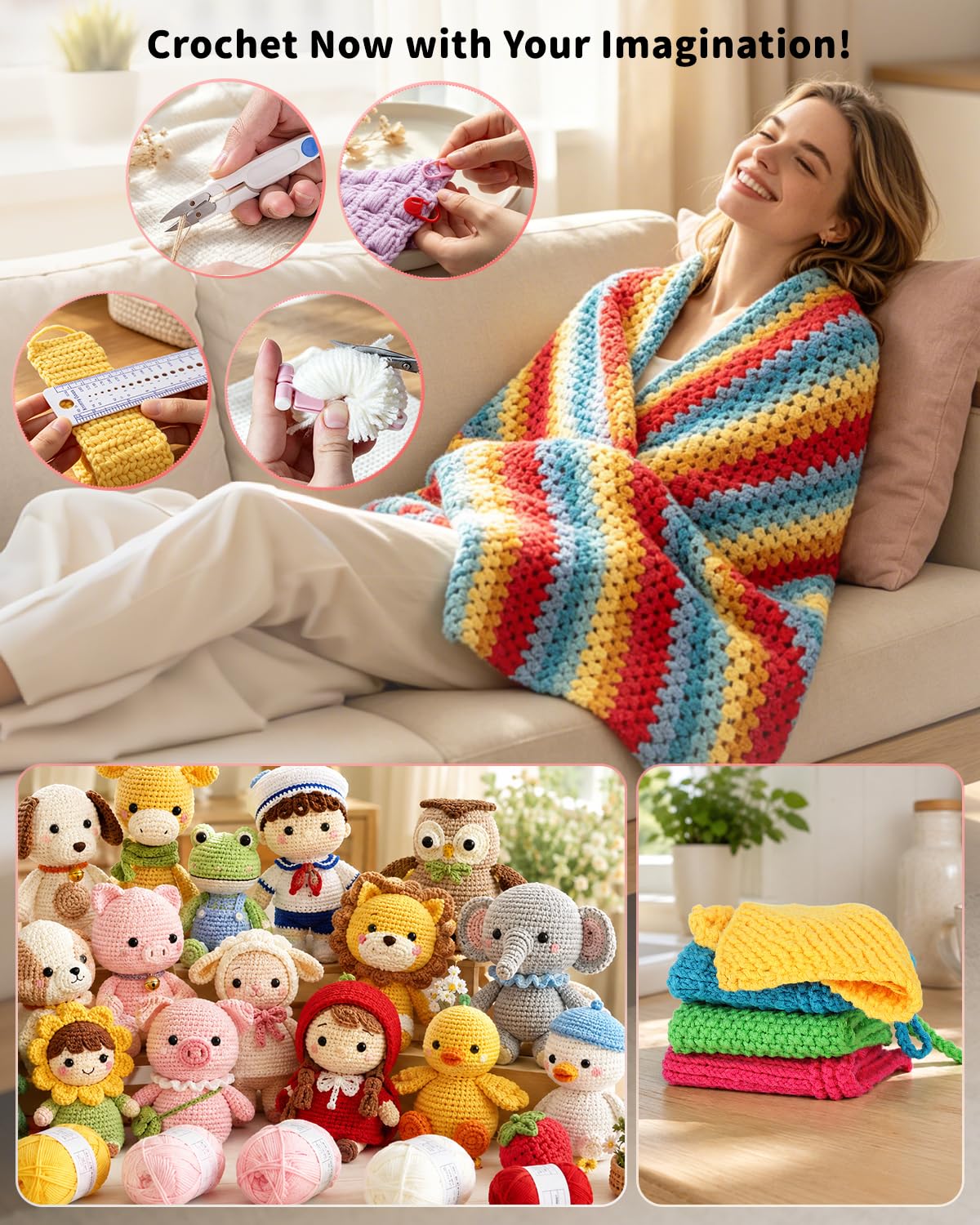 Aeelike Crochet Kit for Beginners - 59-Piece Crochet Starter Kits with Yarn, Ergonomic Hooks & Storage Case, Learn-to-Crochet Set for Adults, Kids & Seniors, Ideal DIY Craft Gift for Women