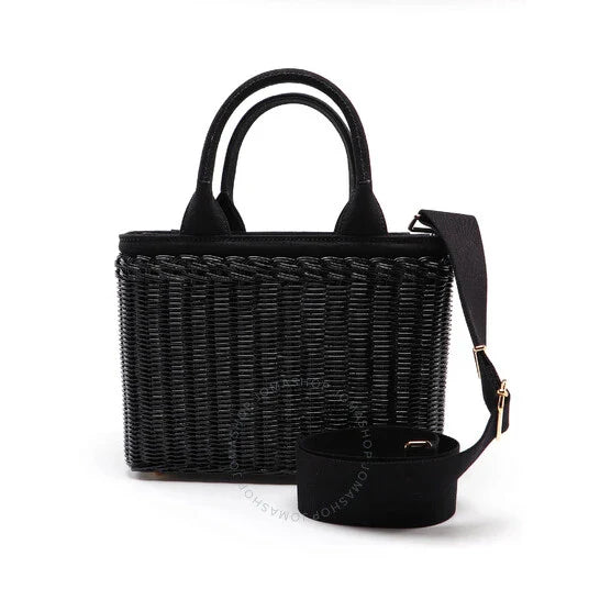 Prada Black Basket Tote Bag With Triangular Logo