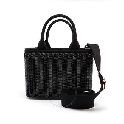 Prada Black Basket Tote Bag With Triangular Logo