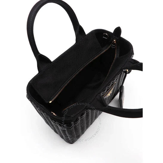 Prada Black Basket Tote Bag With Triangular Logo