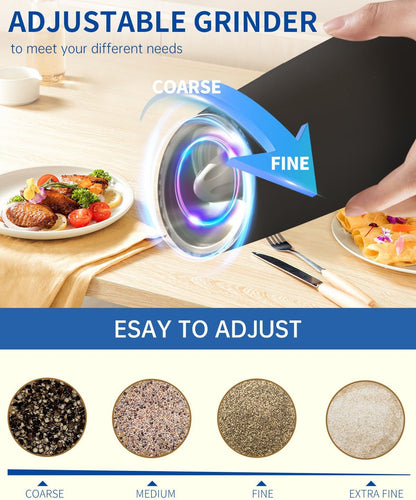 CIRCLE JOY Gravity Electric Salt and Pepper Grinder Set Automatic Salt and Pepper Grinder Set with LED Light, Battery Operated, Adjustable Coarseness, Large Capacity, for Home Kitchen BBQ, Black