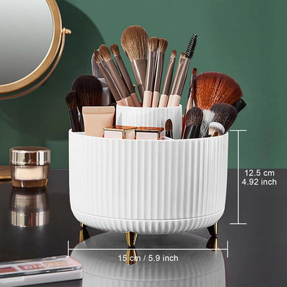 Makeup Brush Holder Organizer,360° Rotating Makeup Brush Organizer,5 Slot Make up Brushes Cup for Cosmetics, Nail Polish, Art Supply, Bathroom Vanity Desktop Organizer - White