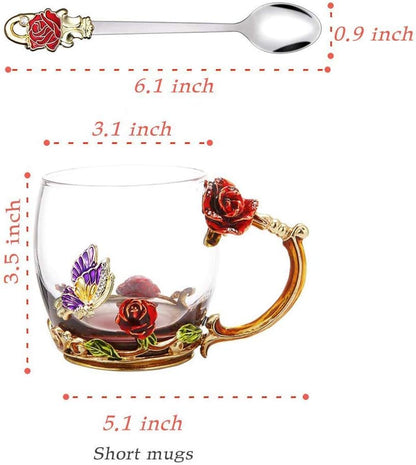 Stocking Stuffers For Women Mom Perfect Christmas Valentines Day Gifts Glass Enamel Coffee Tea Mug Birthday Presents For Her Girlfriend Wife From Daughter Son (Rose Red Coffee Cup, 11 OZ
