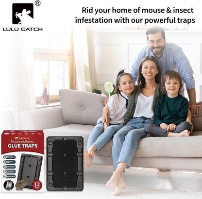 LULUCATCH Mouse & Insect Traps 12 Pack, Heavier Sticky Traps with Non-Toxic Glue for Small Mice & Insects. Sticky Mouse Traps Indoor for Home, Easy to Set