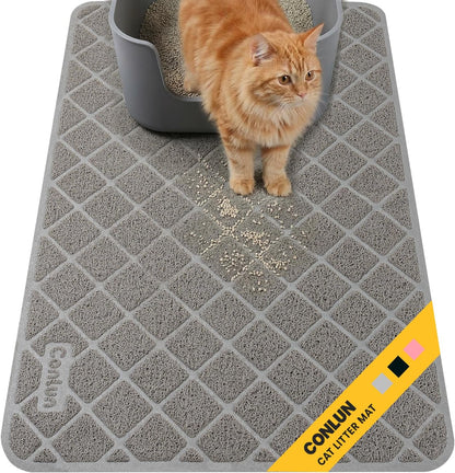 Conlun Cat Litter Mat Litter Trapping Mat, Premium Durable PVC Grid Mesh with Scatter Control, Non-slip, Less Waste Cat Litter Box Mat, Soft on Kitty’s Paws, Urine Waterproof, 24" x 17" Grey