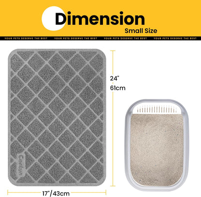Conlun Cat Litter Mat Litter Trapping Mat, Premium Durable PVC Grid Mesh with Scatter Control, Non-slip, Less Waste Cat Litter Box Mat, Soft on Kitty’s Paws, Urine Waterproof, 24" x 17" Grey