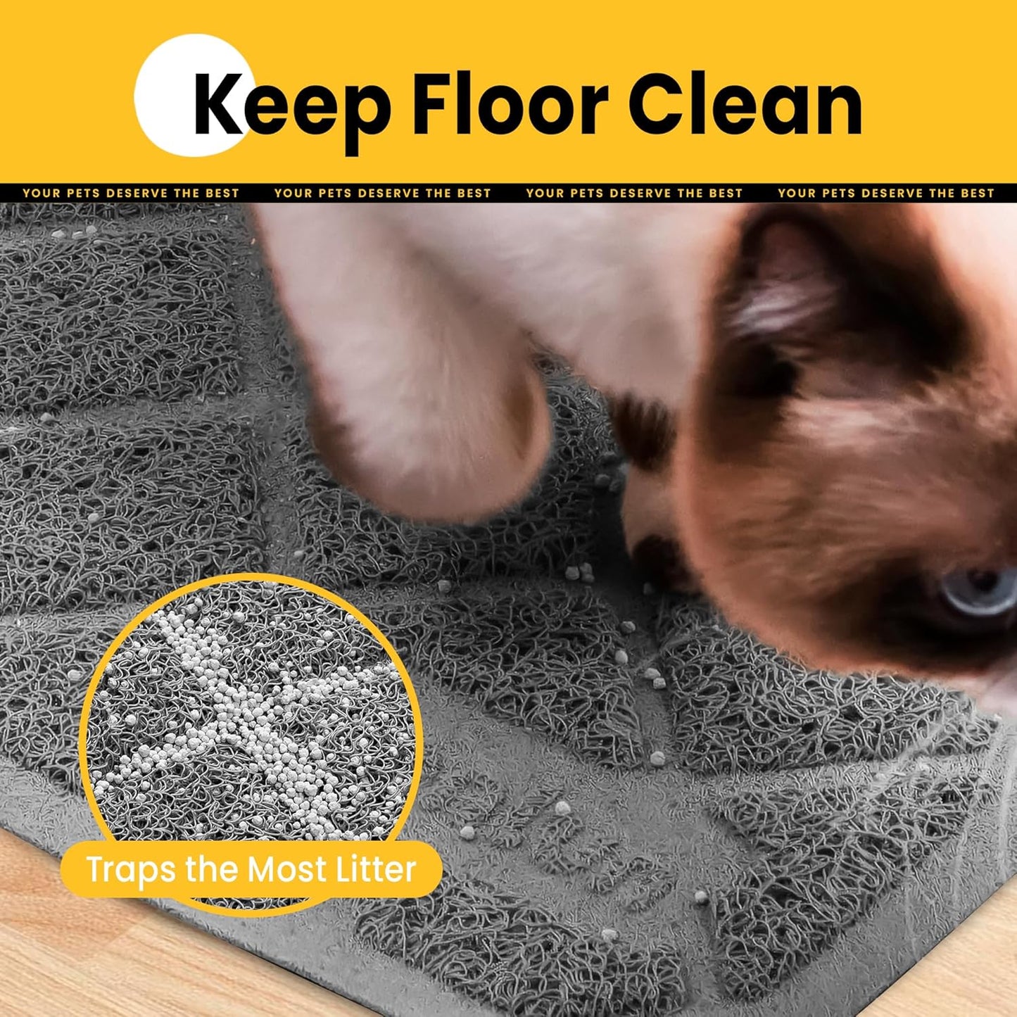 Conlun Cat Litter Mat Litter Trapping Mat, Premium Durable PVC Grid Mesh with Scatter Control, Non-slip, Less Waste Cat Litter Box Mat, Soft on Kitty’s Paws, Urine Waterproof, 24" x 17" Grey