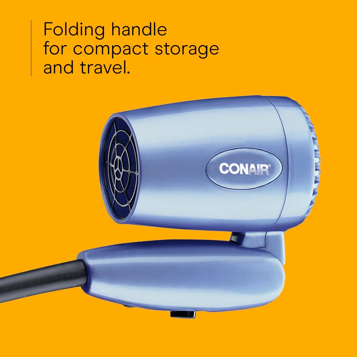 Conair Travel Hair Dryer with Dual Voltage, 1600W Compact Hairdryer with Folding Handle, Hair Blow Dryer with 2 Heat & 2 Speed Settings, Fast Drying, Frizz-Taming Airflow, Easy Storage, Blue