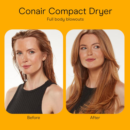 Conair Travel Hair Dryer with Dual Voltage, 1600W Compact Hairdryer with Folding Handle, Hair Blow Dryer with 2 Heat & 2 Speed Settings, Fast Drying, Frizz-Taming Airflow, Easy Storage, Blue