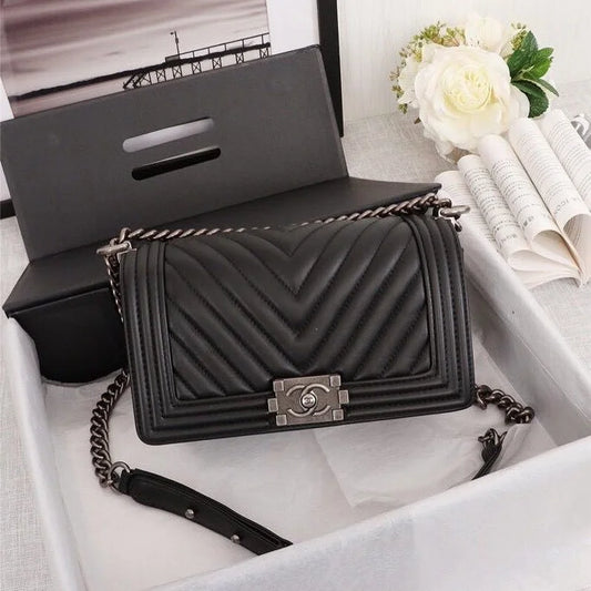Chanel Le Boy Handbag 鈥� Chain Bag Black