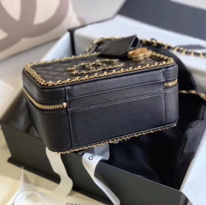 Chanel Filigree Vanity Case Quilted Caviar Gold 鈥� Black