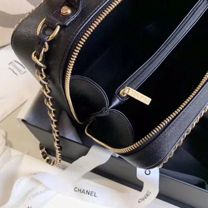 Chanel Filigree Vanity Case Quilted Caviar Gold 鈥� Black