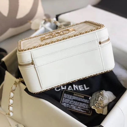 Chanel Filigree Vanity Case Quilted Caviar Gold 鈥� White