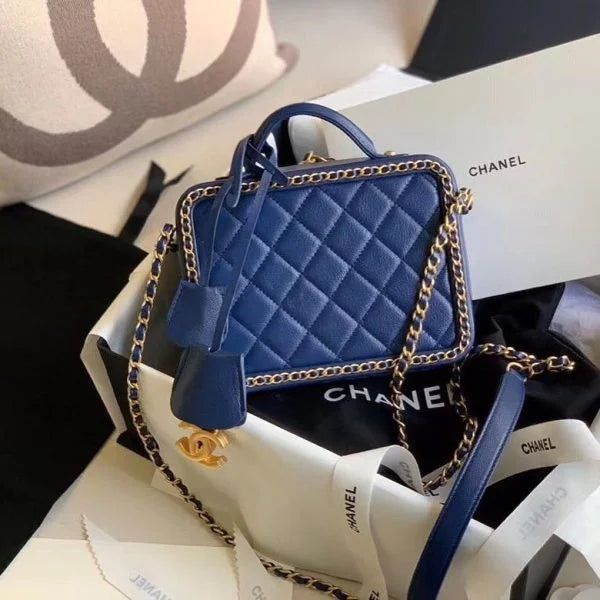 Chanel Filigree Vanity Case Quilted Caviar Gold 鈥� Blue