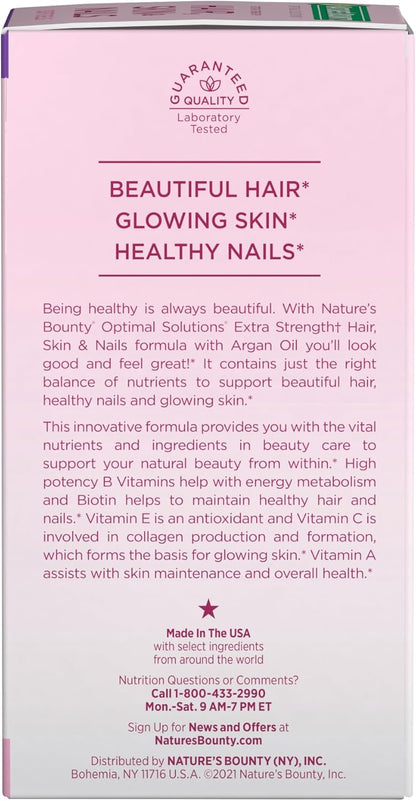 Nature's Bounty Advanced Hair, Skin & Nails, Argan-Infused Vitamin Supplement with Biotin and Hyaluronic Acid, 150 Rapid Release Softgels, 50 Total Servings