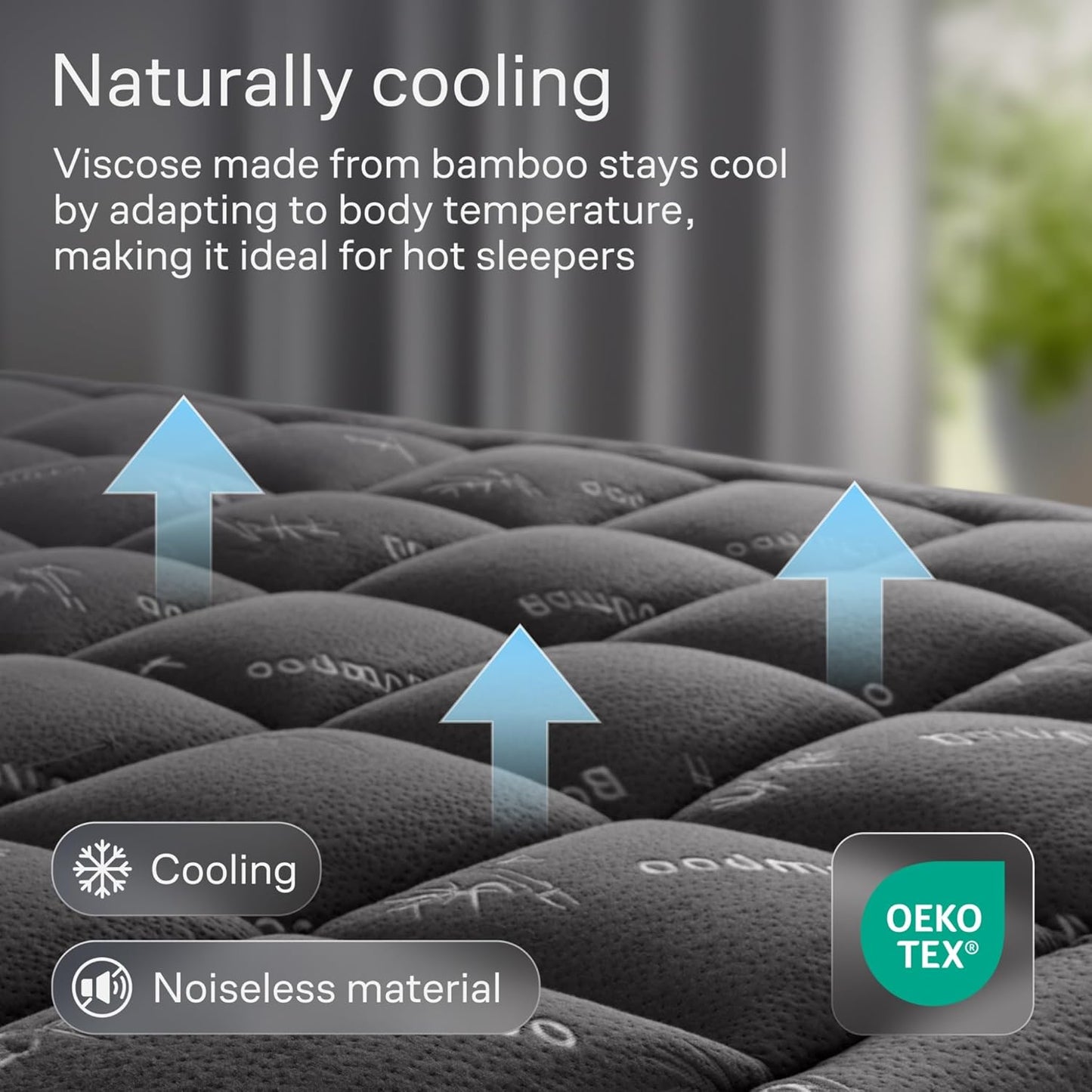 Niagara Sleep Solution Ultra Soft Queen Size Mattress Topper - Rayon Derived from Bamboo Pillow Top Mattress Pad for Back Pain Relief - Naturally Cooling for Hot Sleepers, Dark Gray