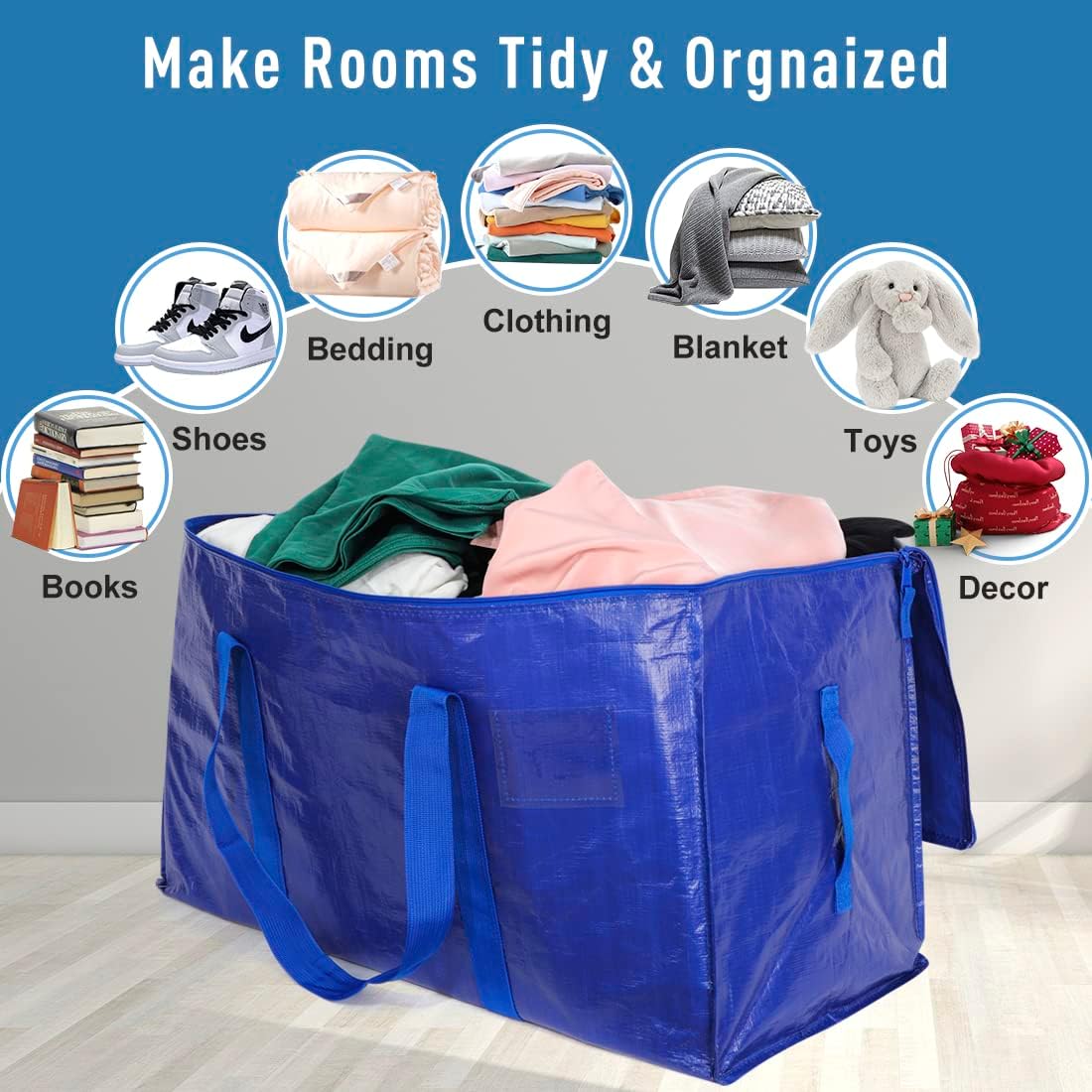 Moving Bags Heavy Duty Extra Large Storage Tote for Space Saving, Traveling Organizer, with Zippers & Strong Carrying Handles Alternative to Moving Boxes, Packing Supplies (Set of 6)