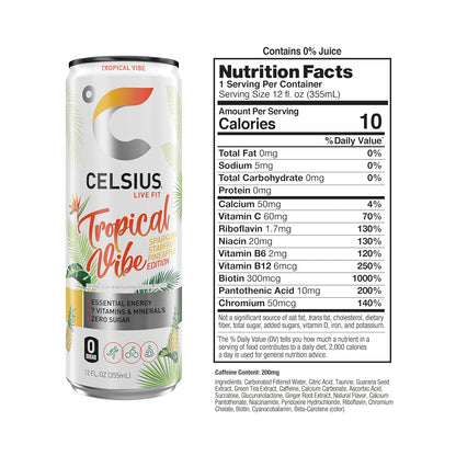 CELSIUS Sparkling Tropical Vibe, Functional Essential Energy Drink 12 Fl Oz (Pack of 12