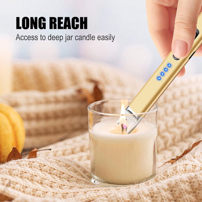 LcFun 2 Pack Candle Lighter USB Rechargeable Electric Plasma Arc Lighters with Safety Lock, Windproof Flameless Lighters Long Stem Matches for Candle, Grill, BBQ, Camping, Gas Stoves (Black, Gold)