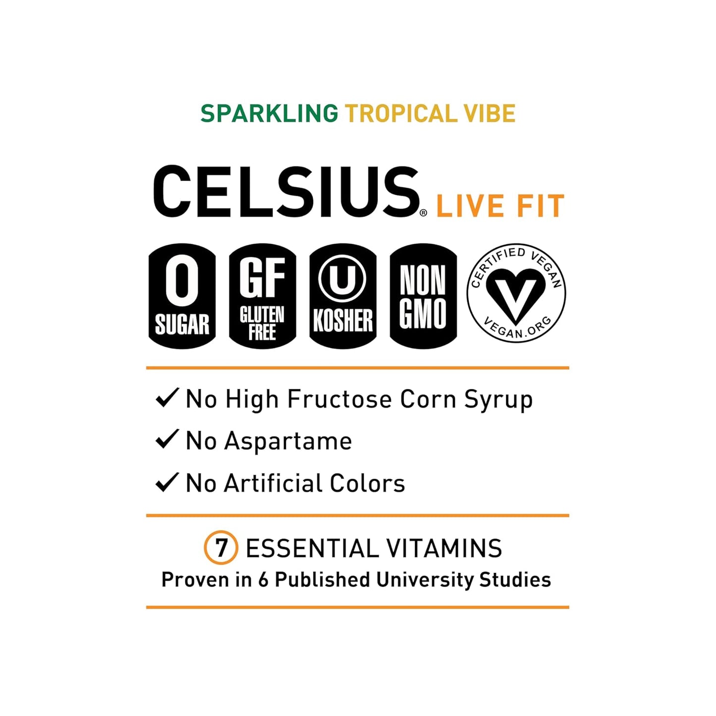 CELSIUS Sparkling Tropical Vibe, Functional Essential Energy Drink 12 Fl Oz (Pack of 12