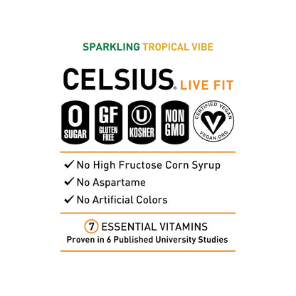 CELSIUS Sparkling Tropical Vibe, Functional Essential Energy Drink 12 Fl Oz (Pack of 12