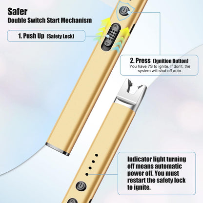 LcFun 2 Pack Candle Lighter USB Rechargeable Electric Plasma Arc Lighters with Safety Lock, Windproof Flameless Lighters Long Stem Matches for Candle, Grill, BBQ, Camping, Gas Stoves (Black, Gold)