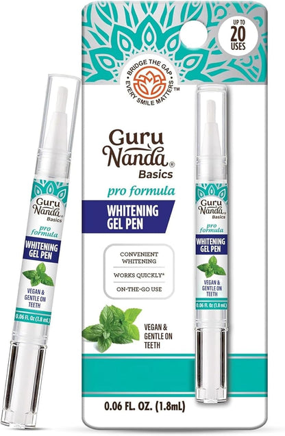 GuruNanda Teeth Whitening Pen,(0.06 fl oz)-20 Uses, Vegan & Gentle on Teeth Pro Formula - Hydrogen Peroxide Whitening Gel Pen, Cruelty-Free, Mint Flavor