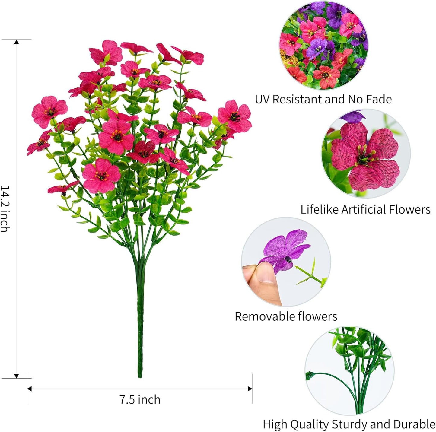 16 Bundles Artificial Fake Flowers Plants for Outdoors Spring Summer Decor,Faux Flowers Plant Silk Daisy UV Resistant for Outside Planters Front Porch Patio Yard Garden Home(Red,Purple,Yellow,Fuchsia)