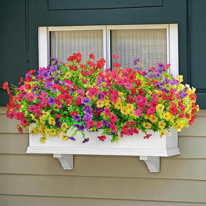 16 Bundles Artificial Fake Flowers Plants for Outdoors Spring Summer Decor,Faux Flowers Plant Silk Daisy UV Resistant for Outside Planters Front Porch Patio Yard Garden Home(Red,Purple,Yellow,Fuchsia)
