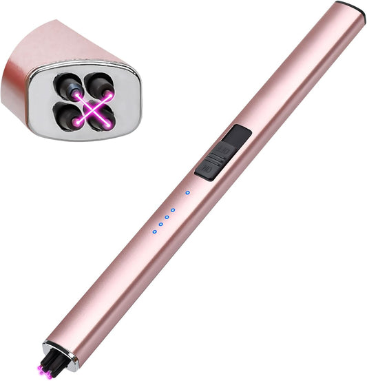 Electric Candle Lighter Rechargeable USB: Christmas Stocking Stuffers Valentines Day Birthday Gifts for Women Her Mom Windproof Flameless Dual Arc Camping BBQ Kitchen Lighters for Candle Safety Lock