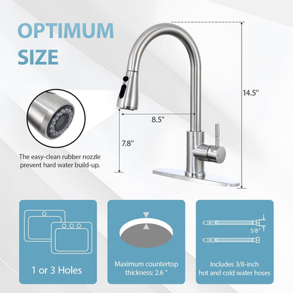 VCCUCINE Kitchen Faucet with Pull Down Sprayer, Brushed Nickel Faucet for Kitchen Sink, Small High Arc RV Stainless Steel Single Handle Pull Out Kitchen Sink Faucet