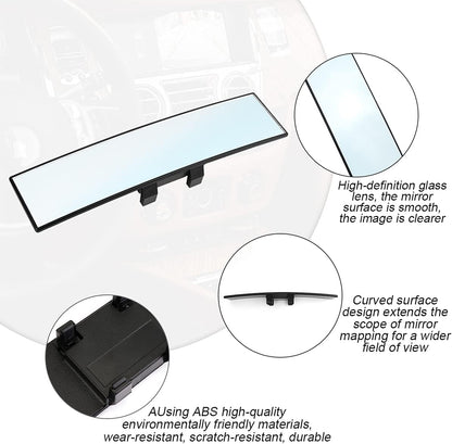 Car Rearview Mirrors, Shock Resistant Interior Clip-on Panoramic Rear View Mirror for Car, Wide Viewing Range, 12 inch HD Universal Use for Cars, SUVs, Trucks, Vehicles (White)