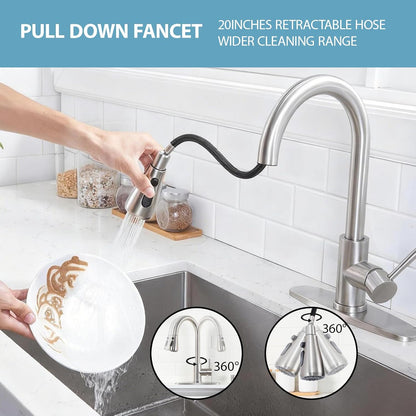 VCCUCINE Kitchen Faucet with Pull Down Sprayer, Brushed Nickel Faucet for Kitchen Sink, Small High Arc RV Stainless Steel Single Handle Pull Out Kitchen Sink Faucet