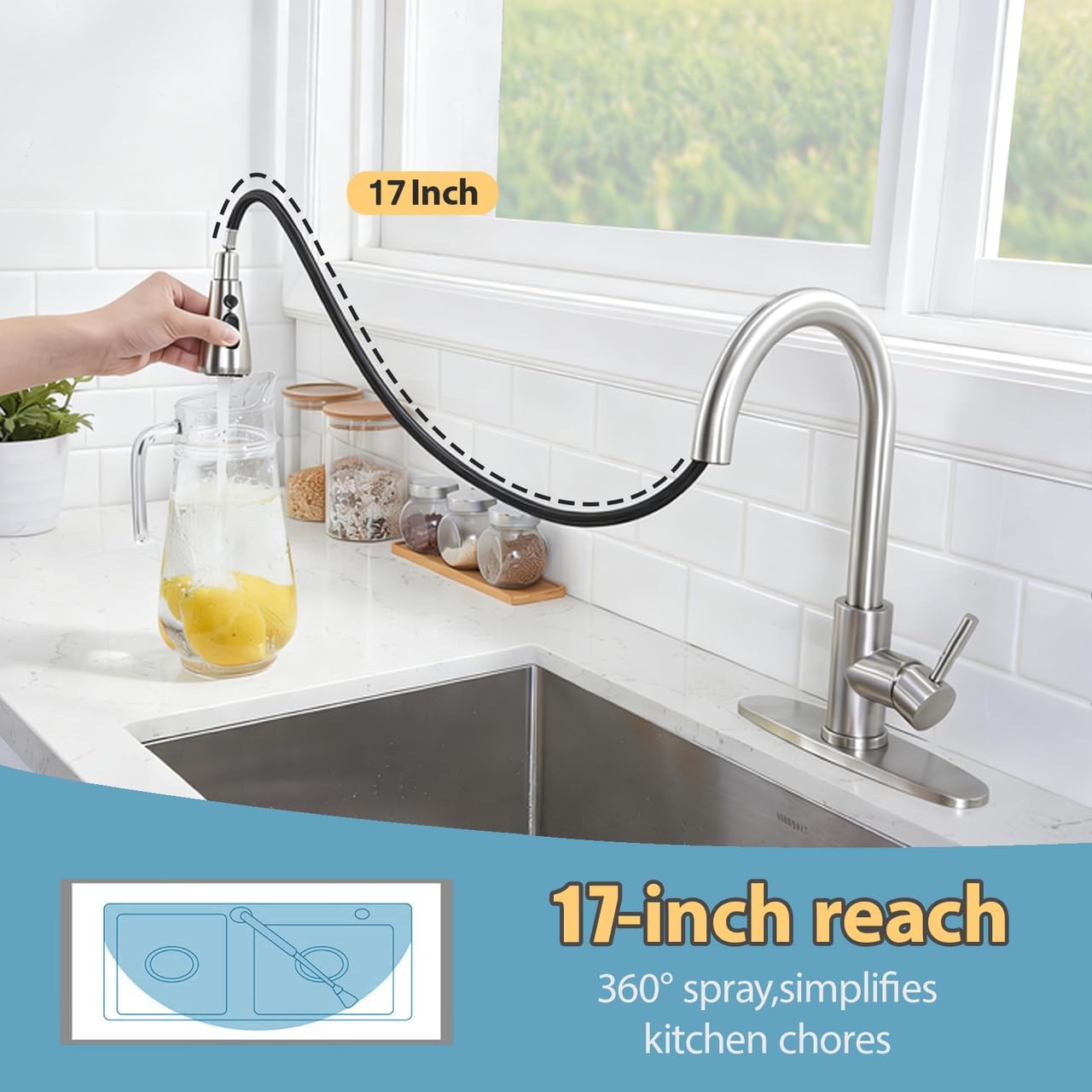VCCUCINE Kitchen Faucet with Pull Down Sprayer, Brushed Nickel Faucet for Kitchen Sink, Small High Arc RV Stainless Steel Single Handle Pull Out Kitchen Sink Faucet