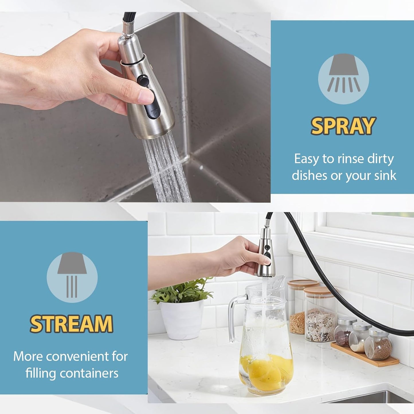 VCCUCINE Kitchen Faucet with Pull Down Sprayer, Brushed Nickel Faucet for Kitchen Sink, Small High Arc RV Stainless Steel Single Handle Pull Out Kitchen Sink Faucet