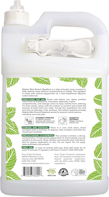 Mighty Mint Peppermint Oil Rodent Repellent Spray with Microfiber Cloth – Natural Indoor & Outdoor Control for Mice and Rats – Plant-Based, Extra-Strong Formula - 1 Gallon (128 oz)