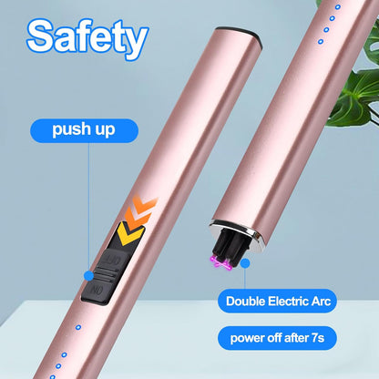 Electric Candle Lighter Rechargeable USB: Christmas Stocking Stuffers Valentines Day Birthday Gifts for Women Her Mom Windproof Flameless Dual Arc Camping BBQ Kitchen Lighters for Candle Safety Lock