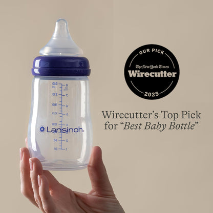 Lansinoh Anti-Colic Baby Bottles, BPA-Free Plastic, 8 Ounces, 3 Count, Medium Flow Nipples (Size M), Breastfeeding Bottle with NaturalWave Design, Baby Essentials